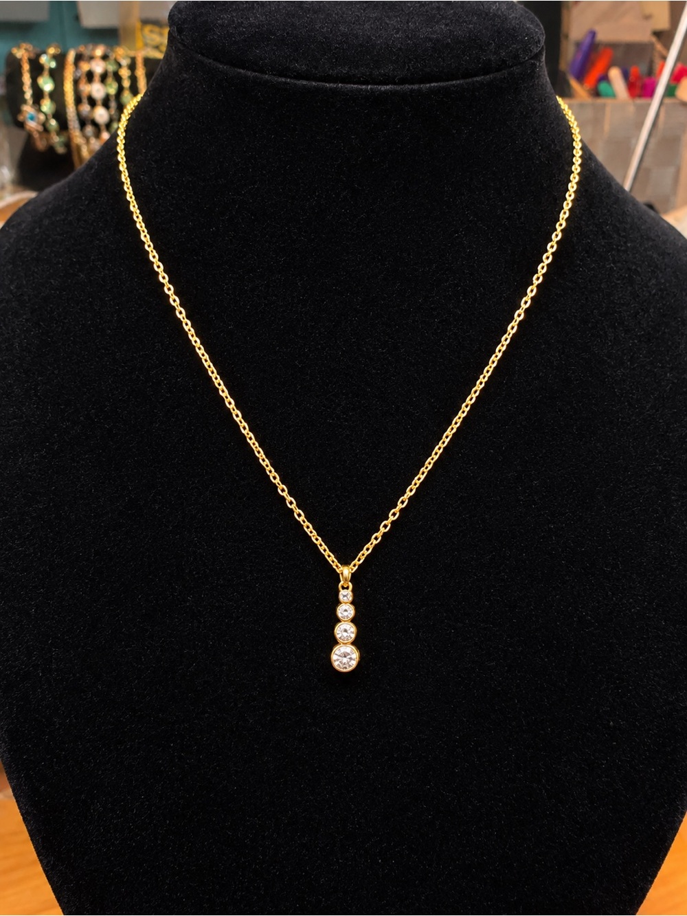 Gold-tone Graduated Swarovski Elements Drop Pendant Necklace - Gold Overlay
